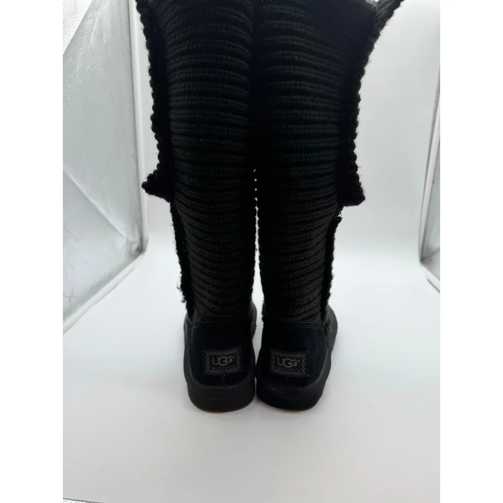 UGG Lattice Cardy Black Knit Three Button Tall Boots Womens 6